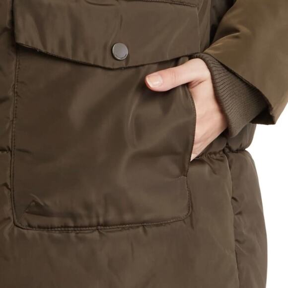 Lucky Brand Puffer Jacket Size L Parka Coat Quilted Fingertip Army Green Hooded - Picture 3 of 14